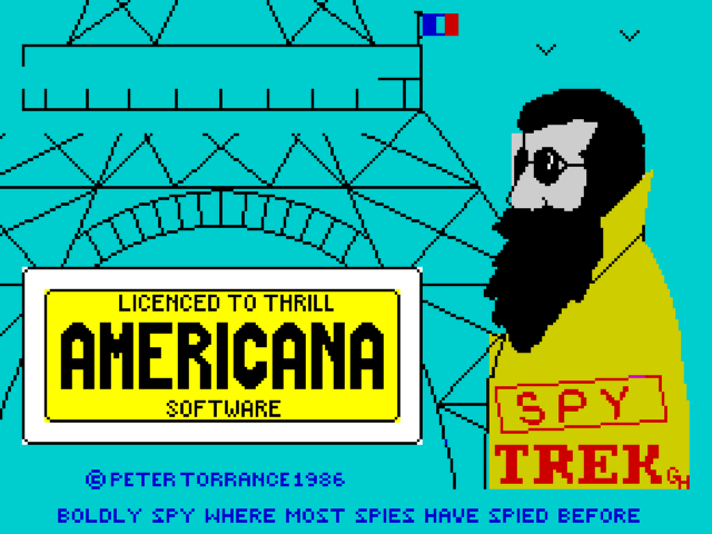 Spy-Trek Adventure title screen for ZX Spectrum